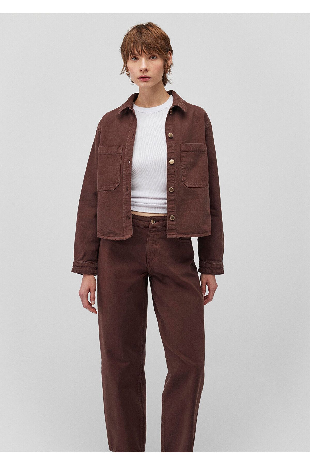 Paola Mavi Premium Koyu Kahverengi Jean Gömlek Crop / Kısa Kesim 1210779-87777 Paola Mavi Premium Koyu Kahverengi Jean Gömlek Crop / Kısa Kesim 1210779-87777