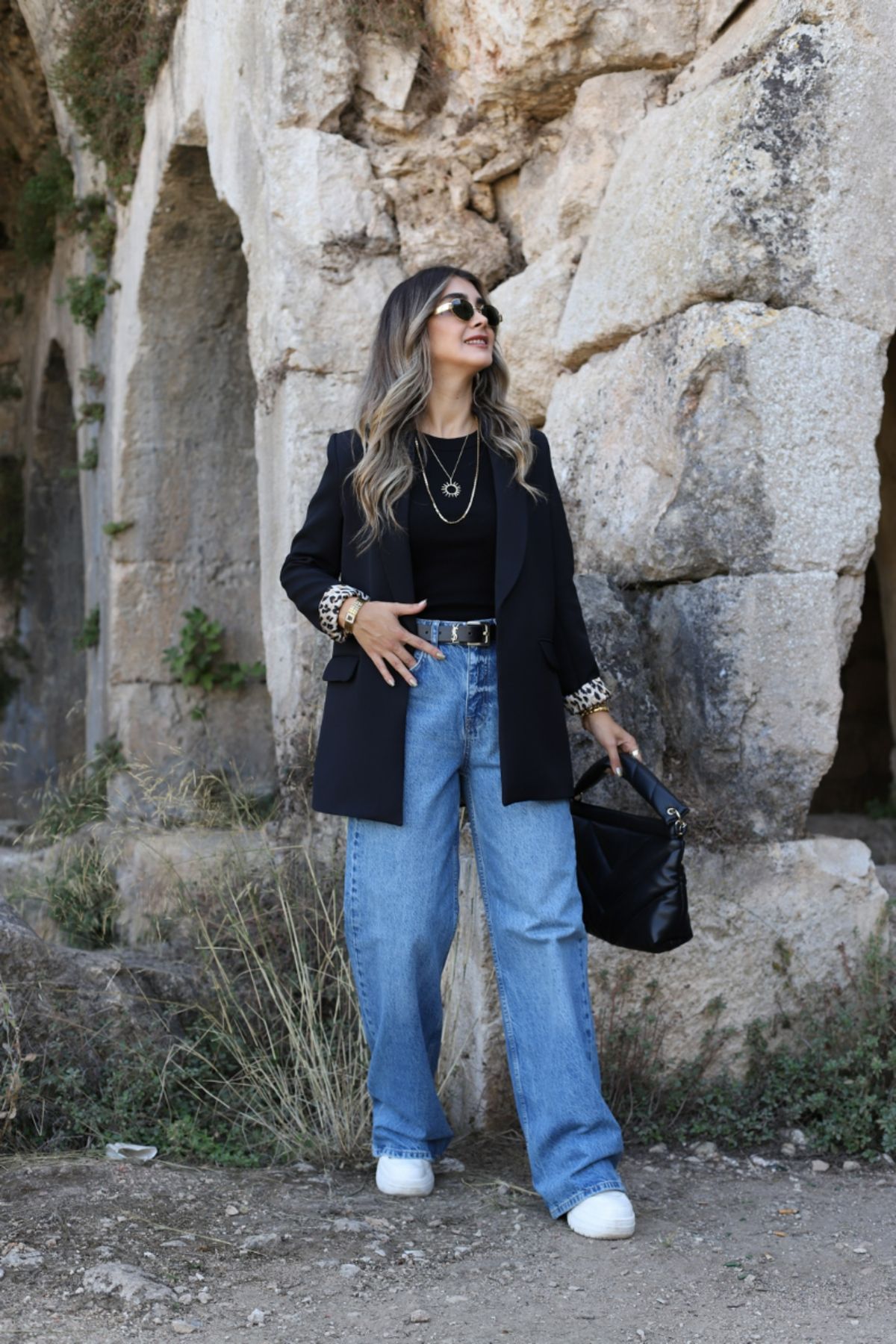 Siyah Leopar Astarlı Şal Yaka Blazer Siyah Leopar Astarlı Şal Yaka Blazer