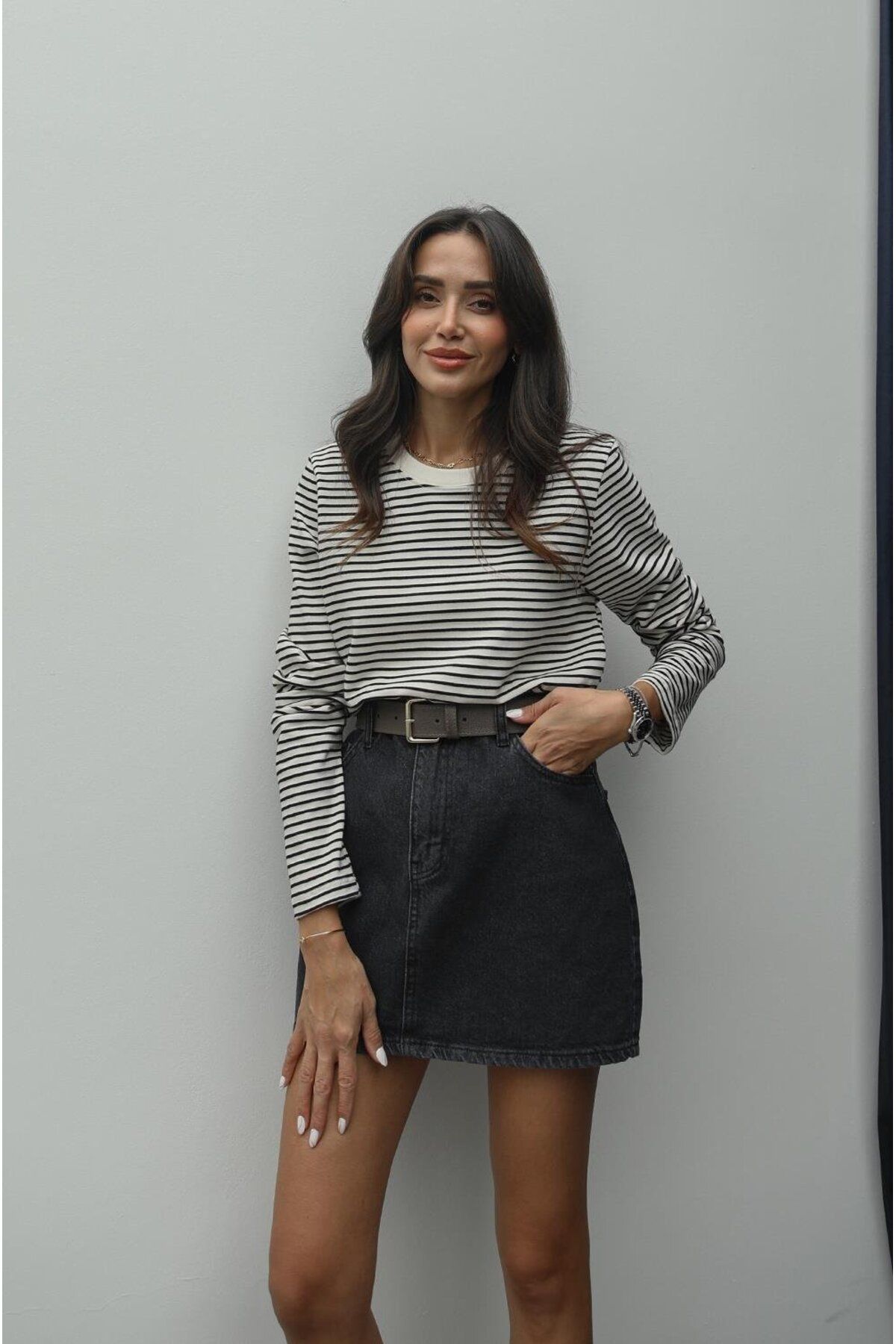 Siyah Çizgili Uzun Kollu Bluz Siyah Çizgili Uzun Kollu Bluz