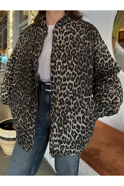 Kristen Leopar Desen Bomber Ceket Kristen Leopar Desen Bomber Ceket