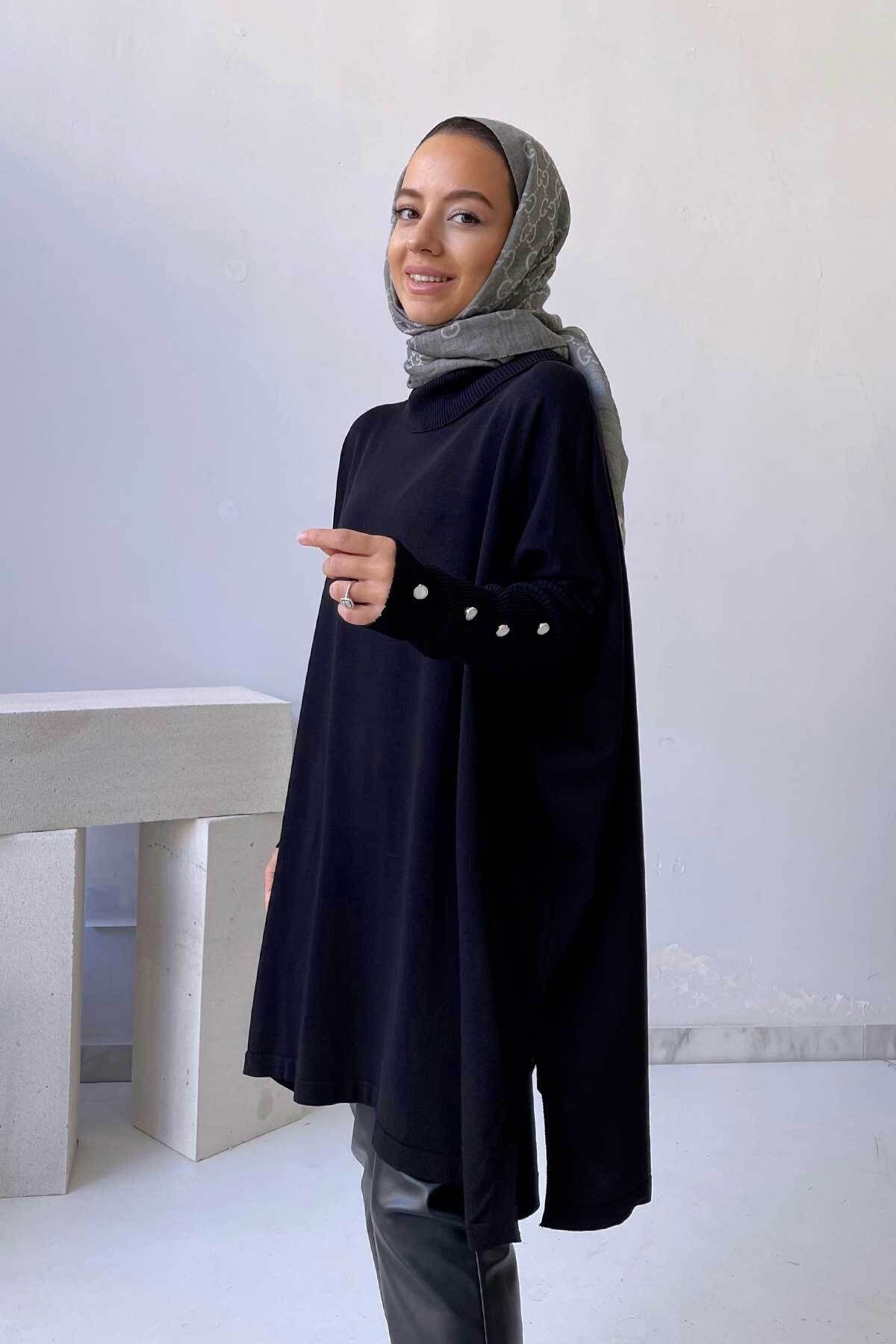 Oversize Merserize Tesettür Tunik - Siyah Oversize Merserize Tesettür Tunik - Siyah