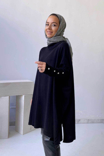 Oversize Merserize Tesettür Tunik - Siyah Oversize Merserize Tesettür Tunik - Siyah