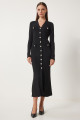 Kadın Siyah Şık Düğmeli Fitilli Triko Elbise FN03379 Kadın Siyah Şık Düğmeli Fitilli Triko Elbise FN03379