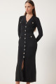 Kadın Siyah Şık Düğmeli Fitilli Triko Elbise FN03379 Kadın Siyah Şık Düğmeli Fitilli Triko Elbise FN03379