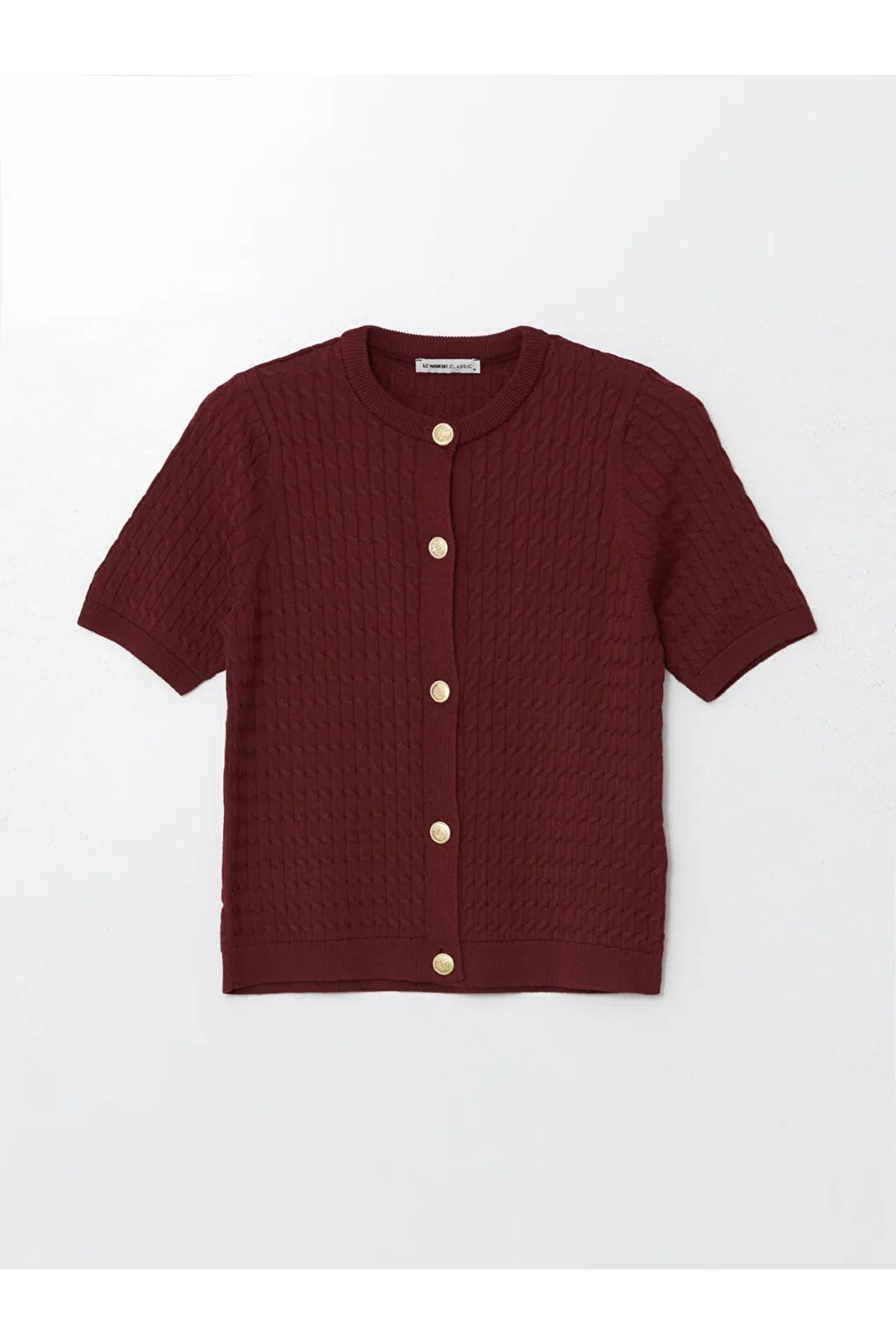 LCWAIKIKI Basic Bordo Bisiklet Yaka Kendinden Desenli Kadın Triko Hırka LCWAIKIKI Basic Bordo Bisiklet Yaka Kendinden Desenli Kadın Triko Hırka