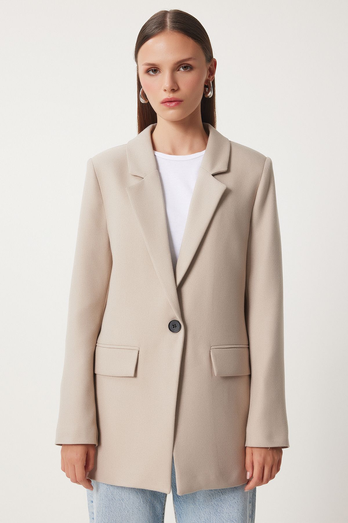 Vatkalı Dokuma Blazer Ceket BEJ LHL0002 Vatkalı Dokuma Blazer Ceket BEJ LHL0002