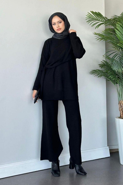 Yandan Şallı Triko Takım Siyah Yandan Şallı Triko Takım Siyah