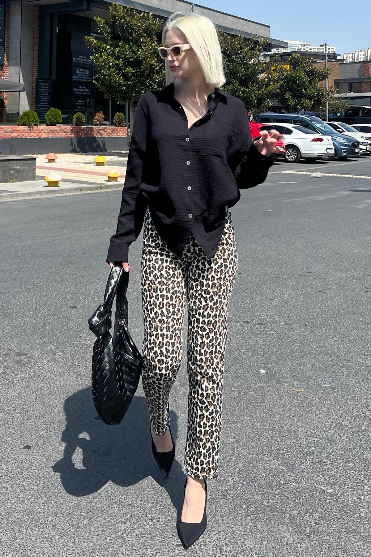 Kahverengi Leopar Kadın Jean Pantolon Sh175 Kahverengi Leopar Kadın Jean Pantolon Sh175