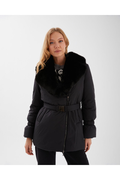 Siyah Puffer Mont Kisa Kürk Yakali Siyah Puffer Mont Kisa Kürk Yakali