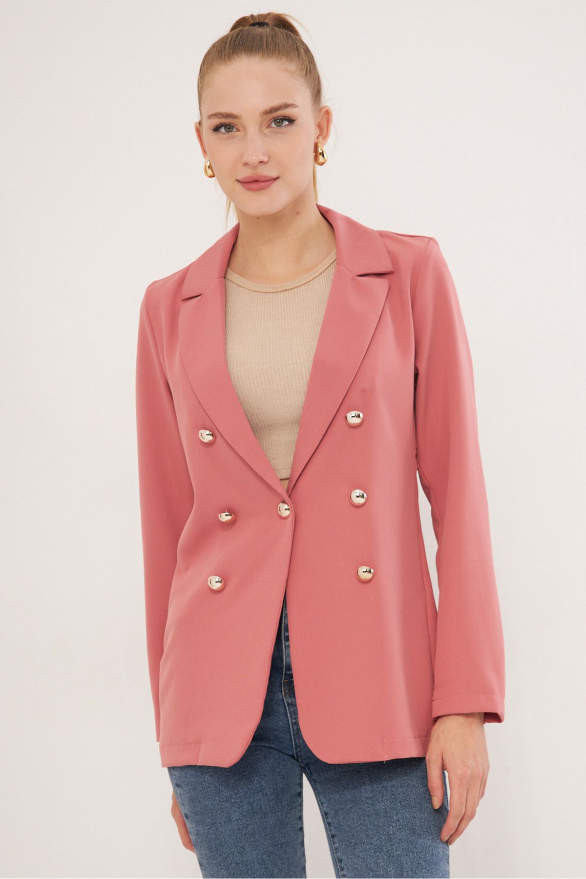 Kadın Pembe Düğmeli Ceket ARM-20K001151 Kadın Pembe Düğmeli Ceket ARM-20K001151