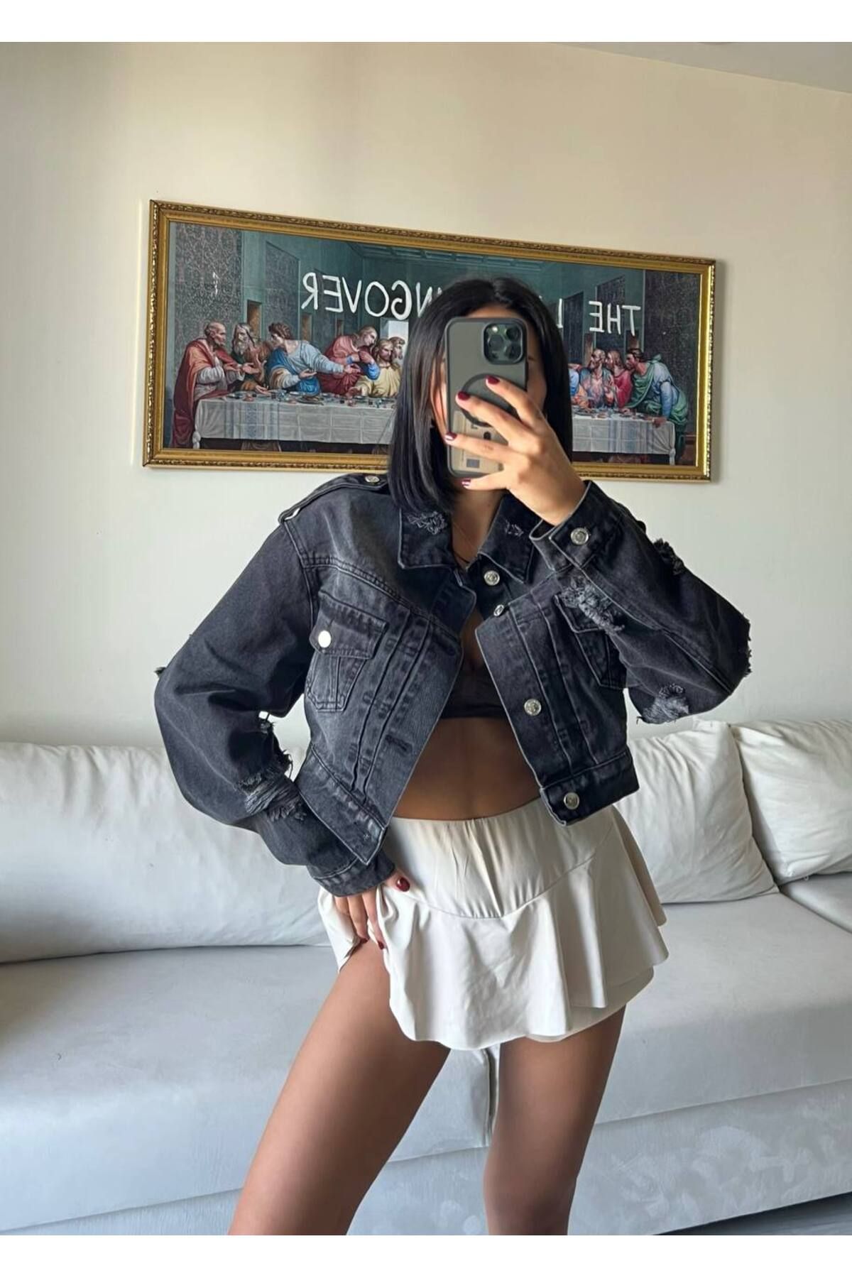 Trend LAZERLİ YIKAMALI Crop Kot Ceket Trend LAZERLİ YIKAMALI Crop Kot Ceket