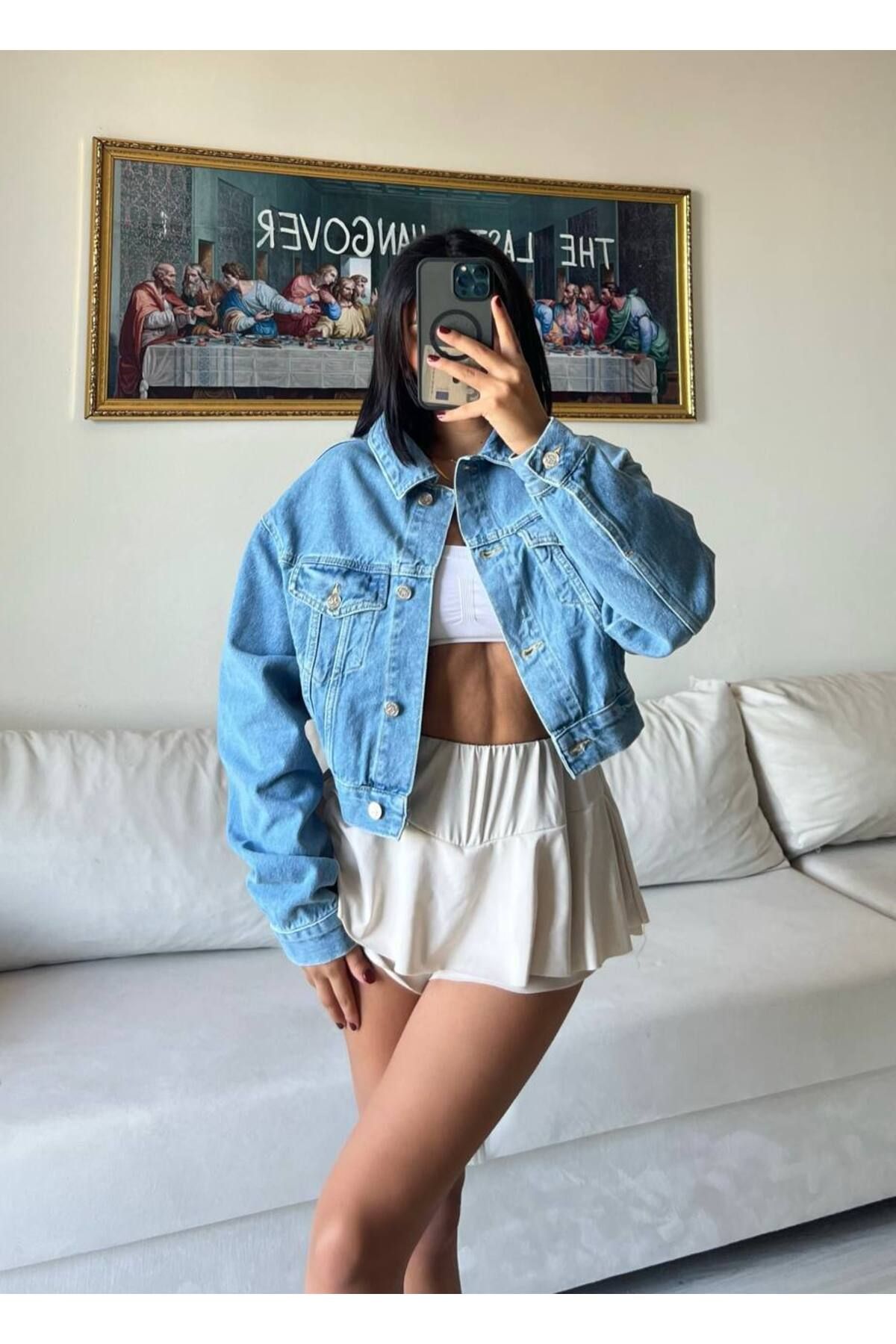 Trend LAZERLİ YIKAMALI Crop Kot Ceket Trend LAZERLİ YIKAMALI Crop Kot Ceket