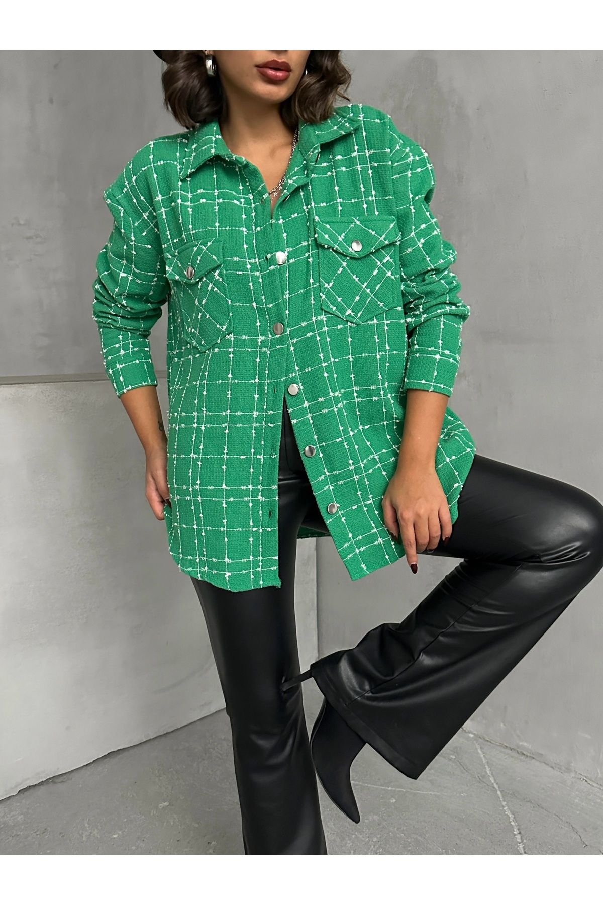 Yeşil Oduncu Ceket Gömlek Oversize Geniş Kalıp Yeşil Oduncu Ceket Gömlek Oversize Geniş Kalıp