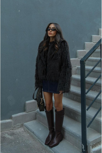 Siyah Uzun Tüylü Suni Kürk Ceket Siyah Uzun Tüylü Suni Kürk Ceket