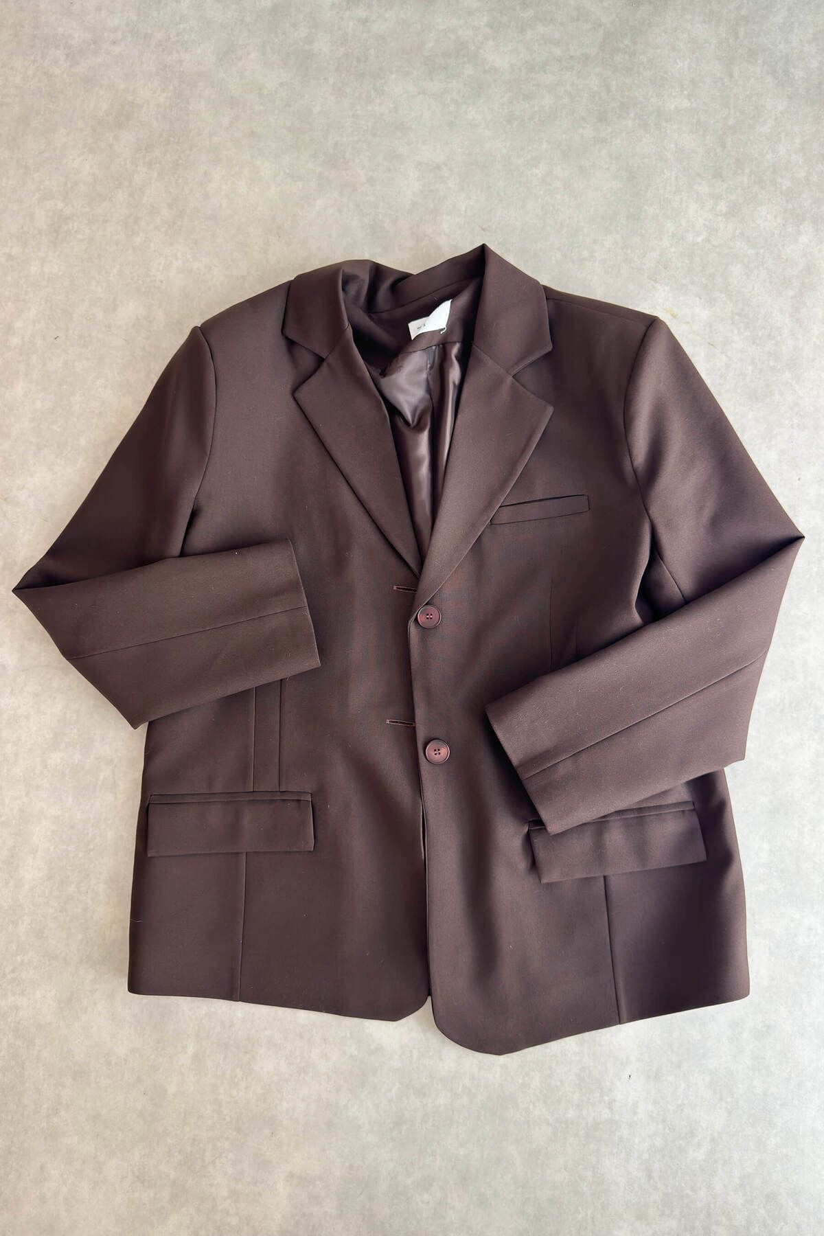 Koyu Kahve Fileto Cepli Astarlı Oversize Blazer Ceket Koyu Kahve Fileto Cepli Astarlı Oversize Blazer Ceket