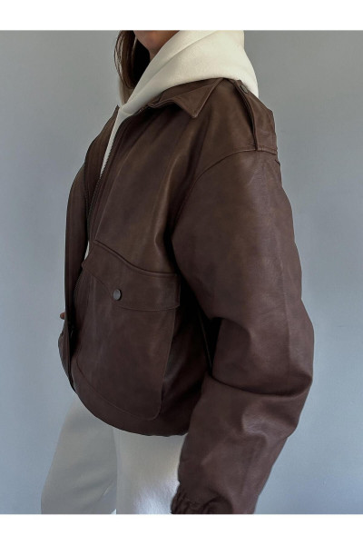 Port Oversize Kahverengi Bomber Ceket Port Oversize Kahverengi Bomber Ceket