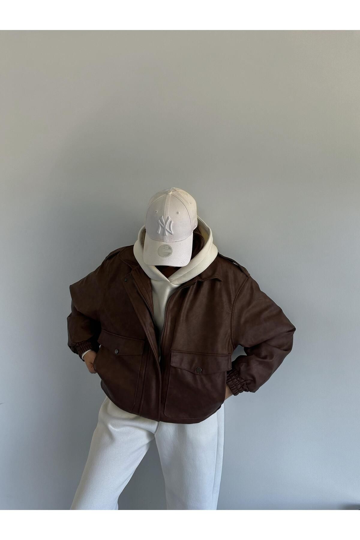 Port Oversize Kahverengi Bomber Ceket Port Oversize Kahverengi Bomber Ceket