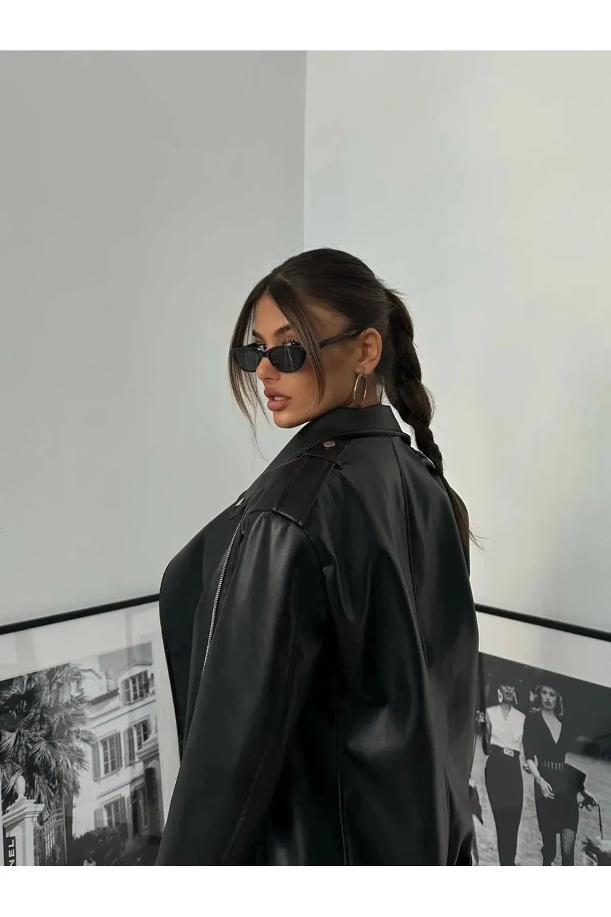 Yeni Sezon Oversize Kadın Siyah Biker Deri Ceket Yeni Sezon Oversize Kadın Siyah Biker Deri Ceket