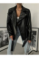 Yeni Sezon Oversize Kadın Siyah Biker Deri Ceket Yeni Sezon Oversize Kadın Siyah Biker Deri Ceket