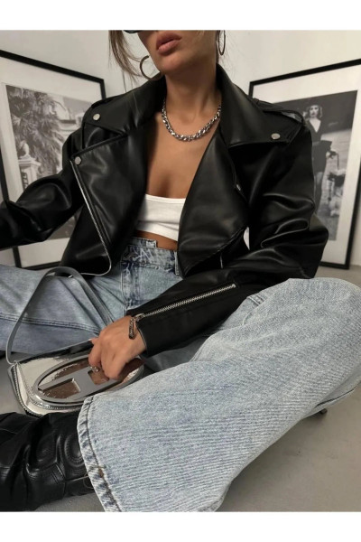 Yeni Sezon Oversize Kadın Siyah Biker Deri Ceket Yeni Sezon Oversize Kadın Siyah Biker Deri Ceket