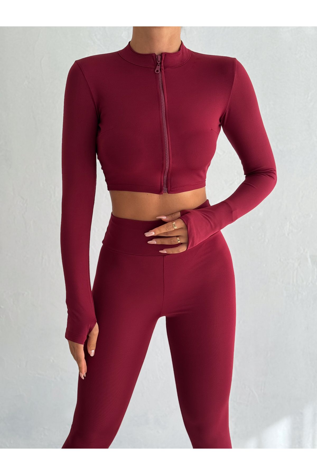 Slim Fit Yüksek Bel Toparlayıcı Crop Seamless Kadın Tayt Takım