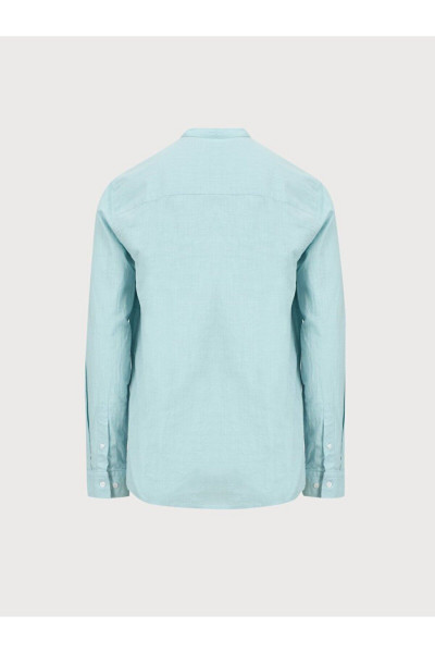 Keten Görünümlü Hakim Yaka Yeşil Gömlek