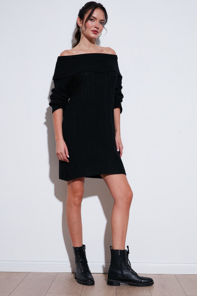 Oversize Fit Kayık Yaka Uzun Kollu Mini Triko Elbise  ELBİSE 4615218 Oversize Fit Kayık Yaka Uzun Kollu Mini Triko Elbise  ELBİSE 4615218