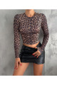 Leopar Desenli Crop Bluz