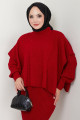 Pançolu Triko Elbise İkili Takım Kırmızı HM2564 Pançolu Triko Elbise İkili Takım Kırmızı HM2564