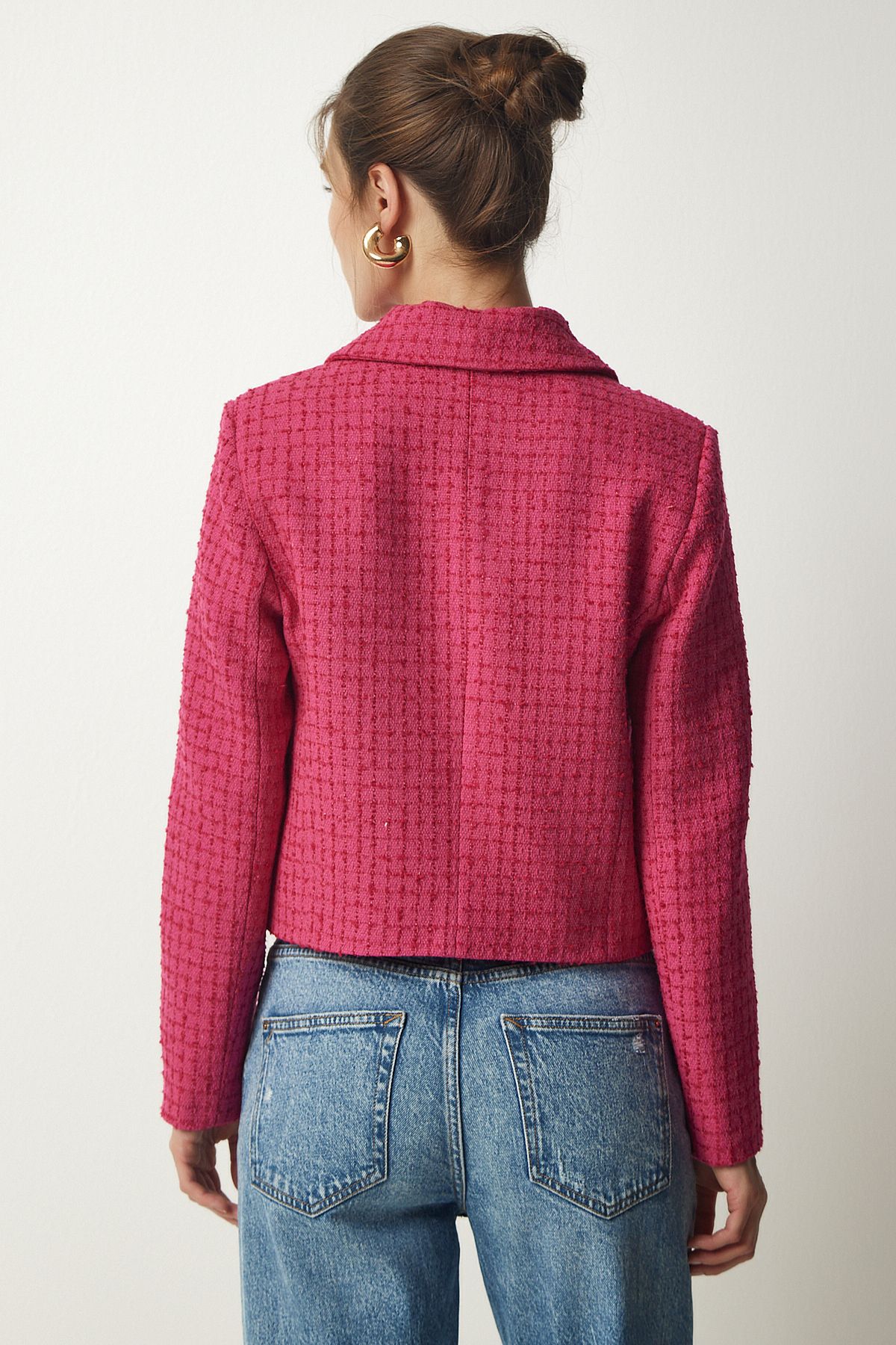 Tüvit Crop Blazer Ceket PEMBE LTO0002 Tüvit Crop Blazer Ceket PEMBE LTO0002
