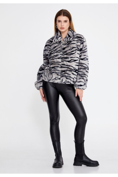 Palto Örgü Hayvan Desenli Normal Mont   CLF16151_GRY Palto Örgü Hayvan Desenli Normal Mont   CLF16151_GRY