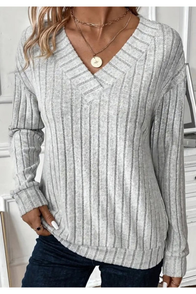 Kadın Uzun Kollu V Yakalı şardonlu Kaşkorse Bluz Kadın Uzun Kollu V Yakalı şardonlu Kaşkorse Bluz