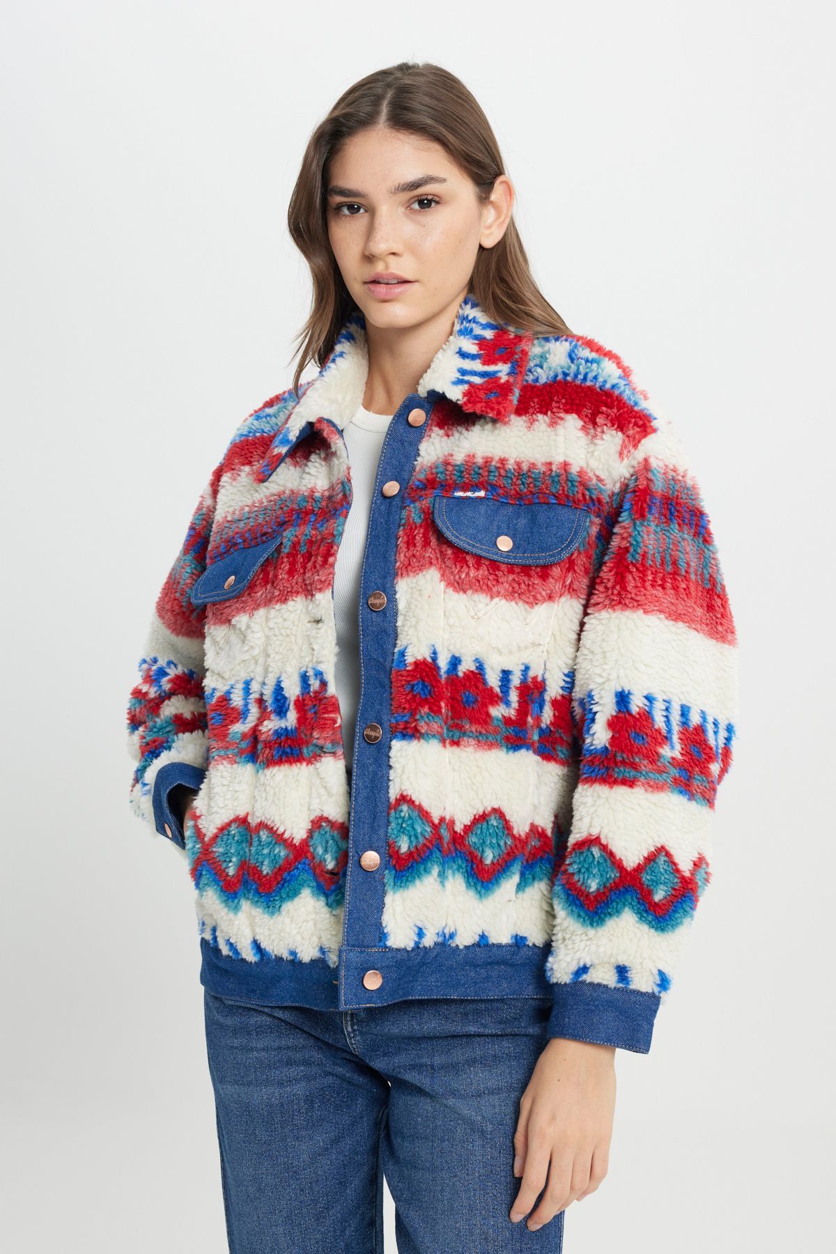 Relaxed Fit Geniş Kesim Gömlek Yaka Kadın Kırmızı Mavi Çok Renkli Youth Cute Sherpa Ceket Relaxed Fit Geniş Kesim Gömlek Yaka Kadın Kırmızı Mavi Çok Renkli Youth Cute Sherpa Ceket