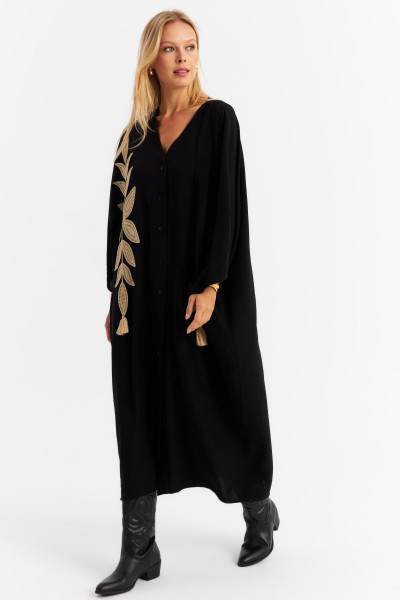 Kadın Siyah Nakışlı Cepli Maxi Elbise MALO13 Kadın Siyah Nakışlı Cepli Maxi Elbise MALO13