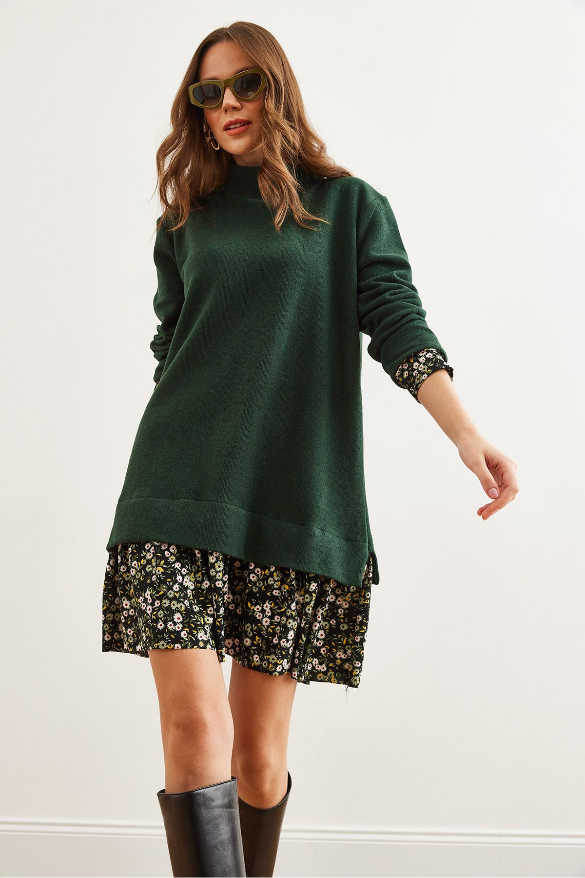 Kadın Yeşil Siyah Garnili Selanik Elbise ELB-19000965 Kadın Yeşil Siyah Garnili Selanik Elbise ELB-19000965