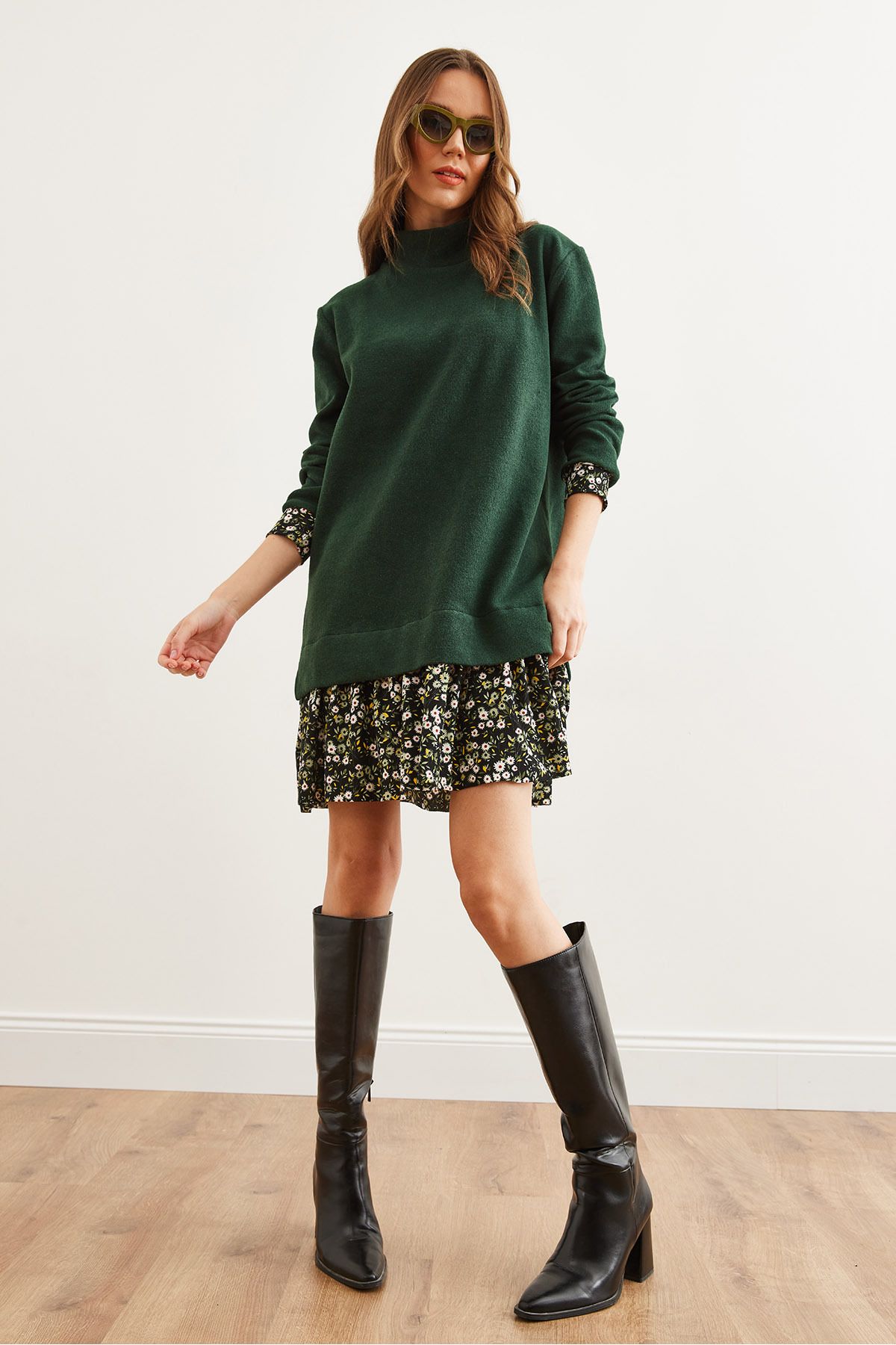 Kadın Yeşil Siyah Garnili Selanik Elbise ELB-19000965 Kadın Yeşil Siyah Garnili Selanik Elbise ELB-19000965