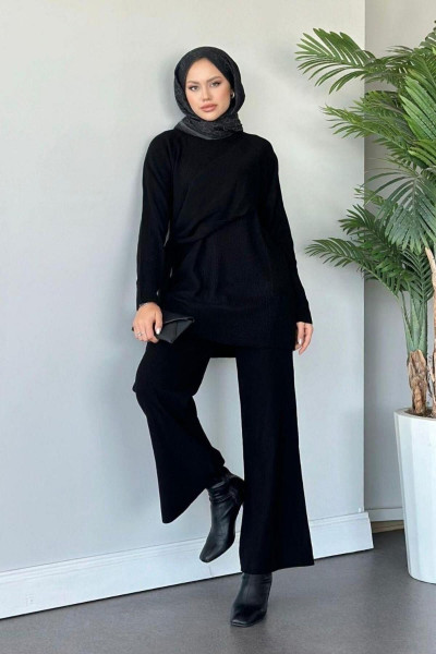 Yandan Şallı Triko Takım Siyah Yandan Şallı Triko Takım Siyah