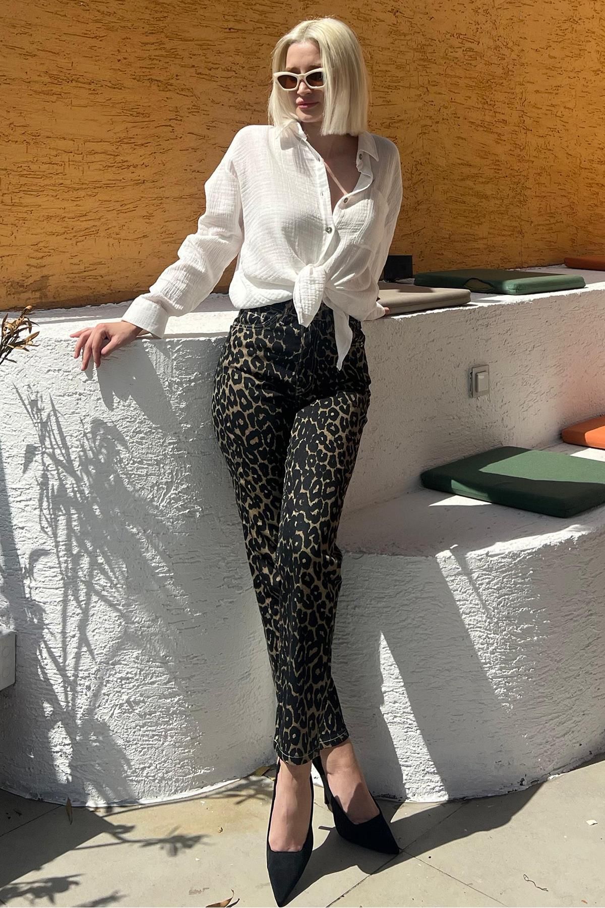 Siyah Leopar Kadın Jean Pantolon Sh175 Siyah Leopar Kadın Jean Pantolon Sh175
