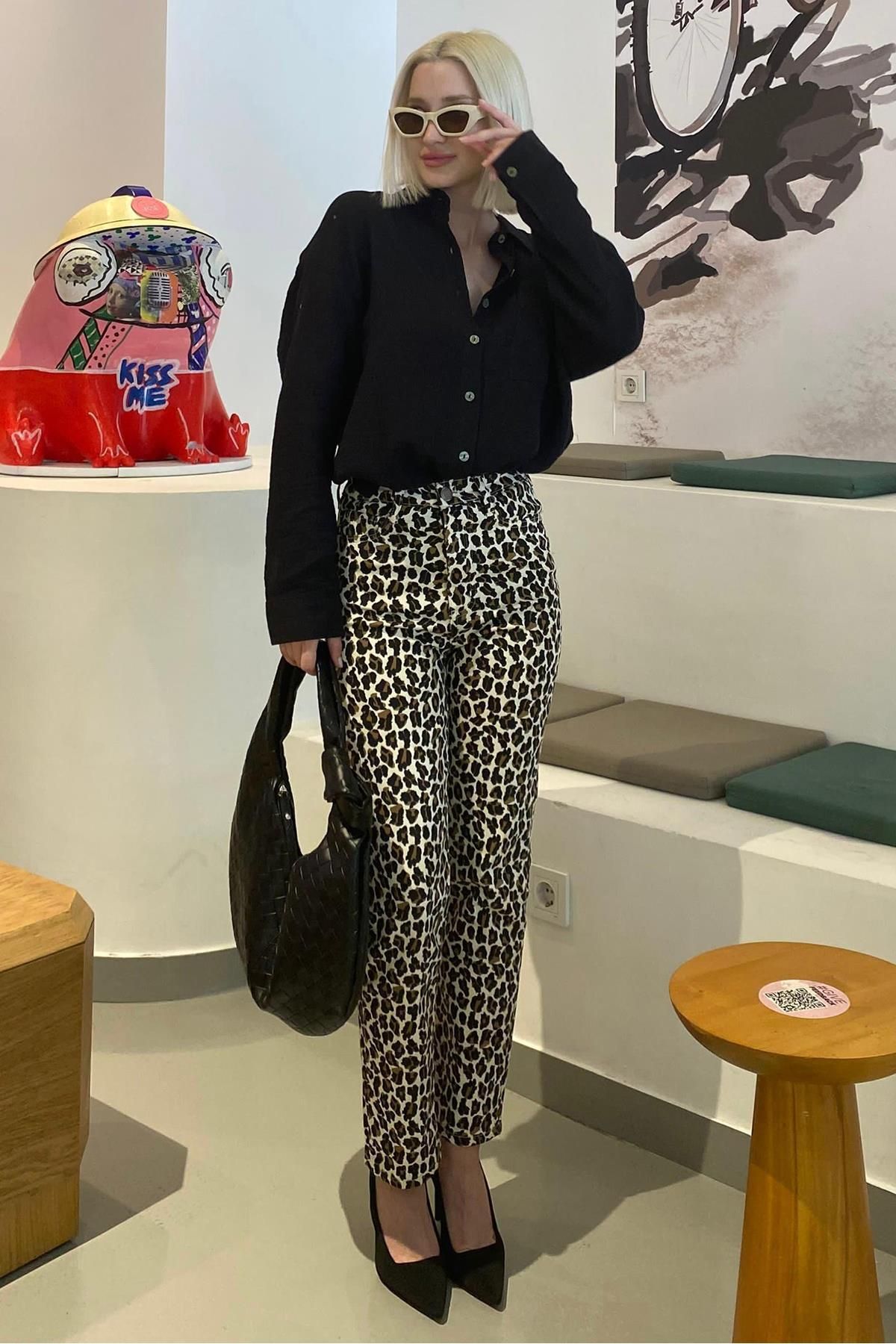 Kahverengi Leopar Kadın Jean Pantolon Sh175 Kahverengi Leopar Kadın Jean Pantolon Sh175