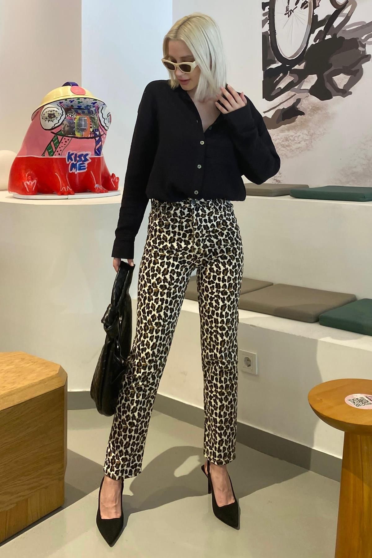 Kahverengi Leopar Kadın Jean Pantolon Sh175 Kahverengi Leopar Kadın Jean Pantolon Sh175