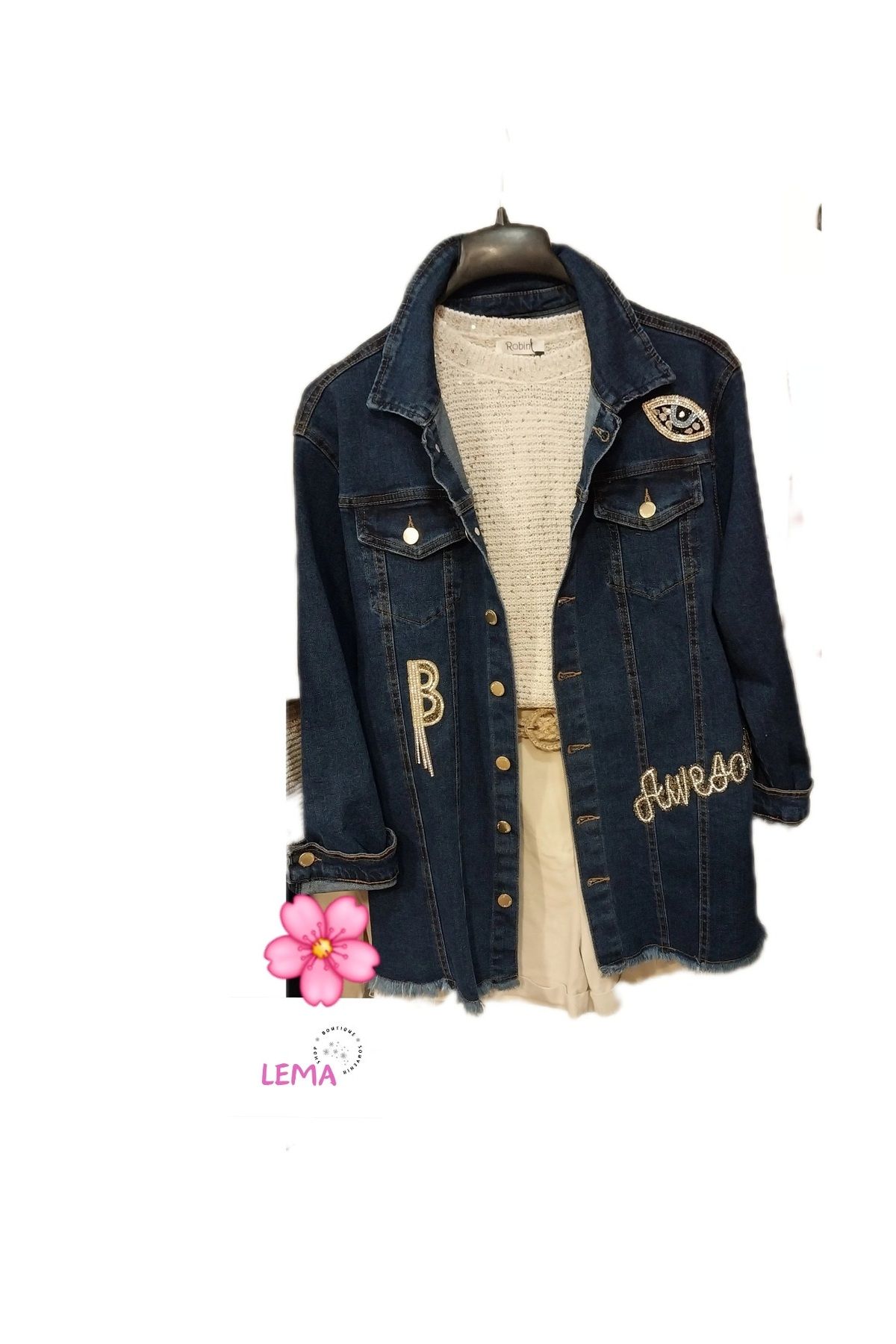 Oversize Patch Süslemeli Jean Ceket Oversize Patch Süslemeli Jean Ceket