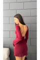 Kadın Uzun Kollu Sırtı Açık Mini Elbise Bordo Kadın Uzun Kollu Sırtı Açık Mini Elbise Bordo