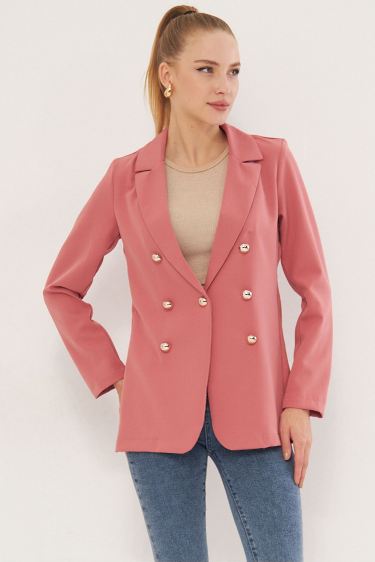Kadın Pembe Düğmeli Ceket ARM-20K001151 Kadın Pembe Düğmeli Ceket ARM-20K001151