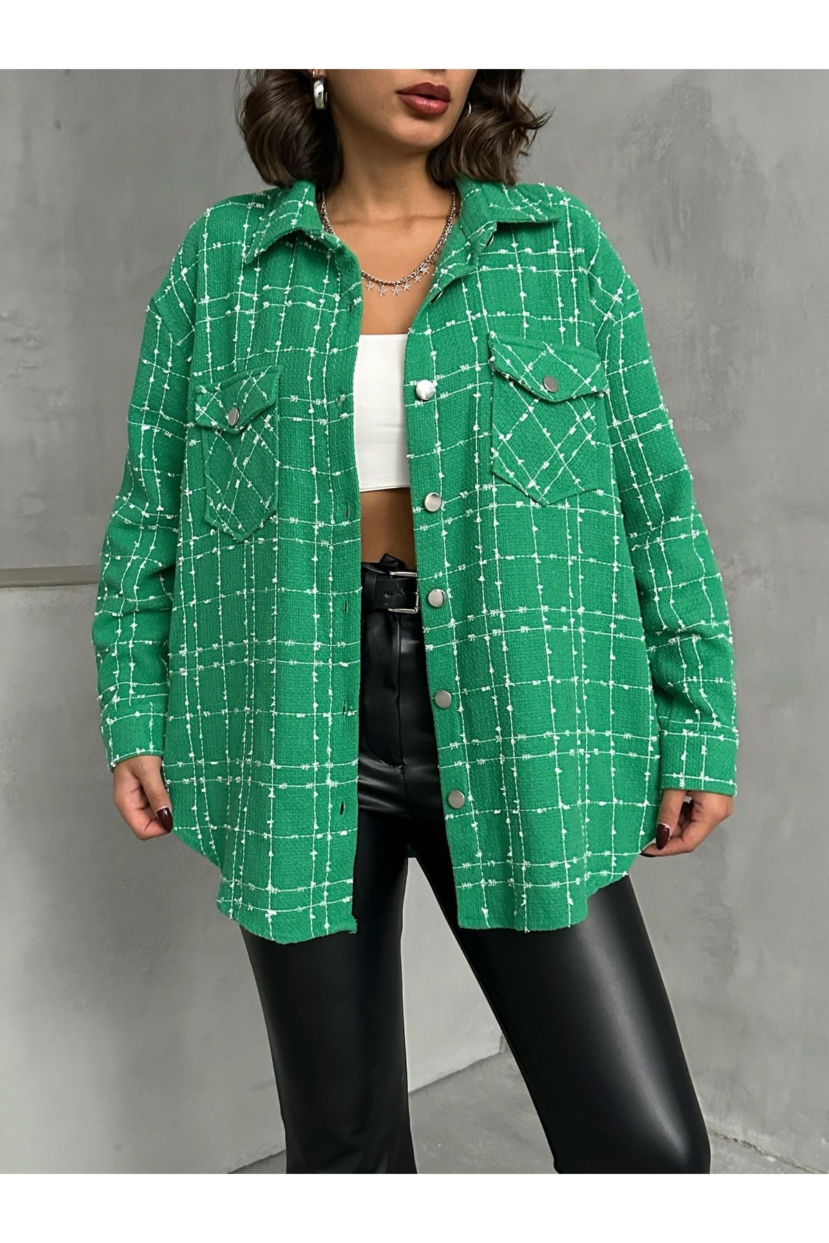 Yeşil Oduncu Ceket Gömlek Oversize Geniş Kalıp Yeşil Oduncu Ceket Gömlek Oversize Geniş Kalıp