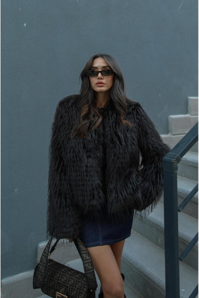 Siyah Uzun Tüylü Suni Kürk Ceket Siyah Uzun Tüylü Suni Kürk Ceket