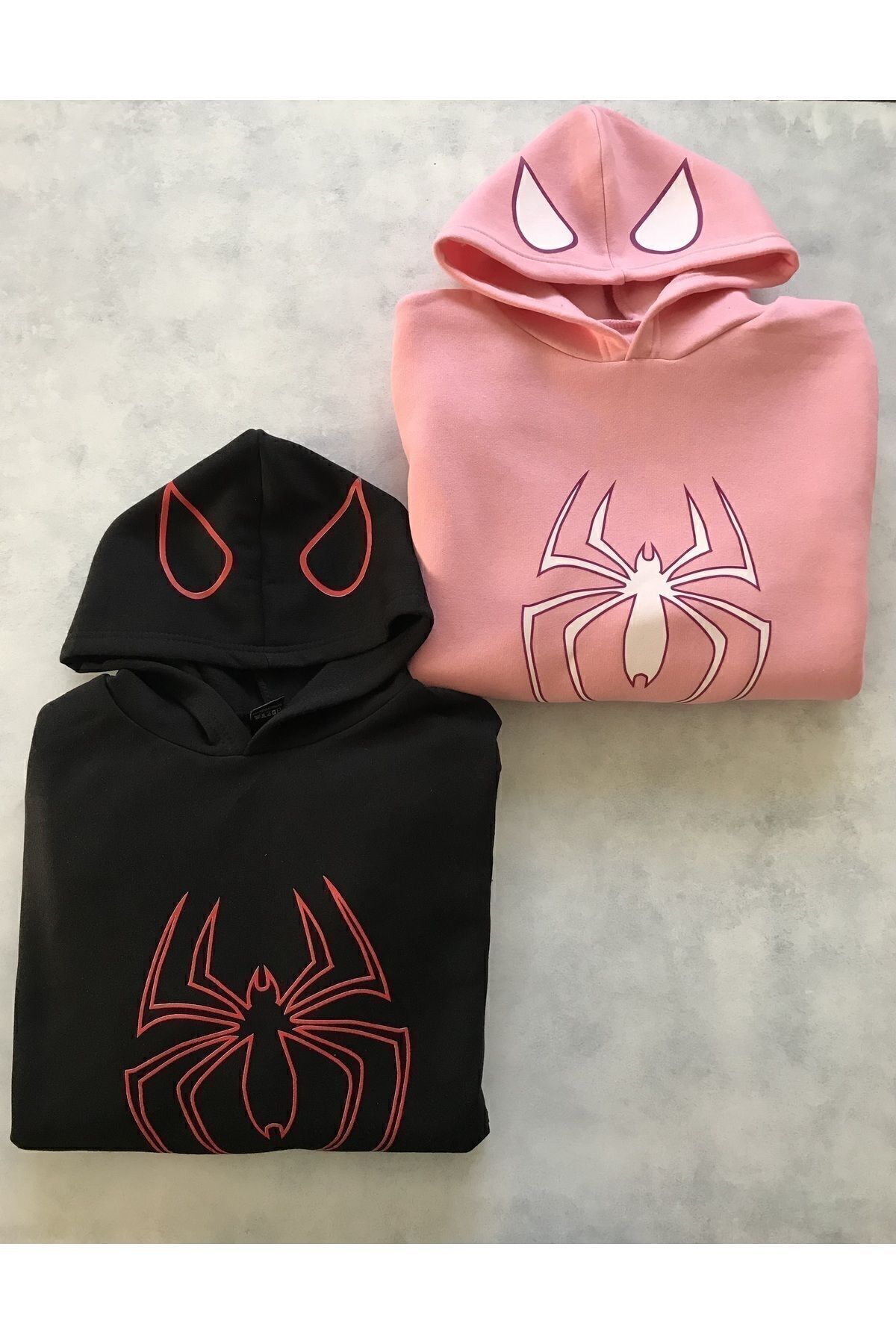 Unisex Örümcek Baskılı 3 Iplik Organik Pamuklu Oversize Sevgili Çift Kombini Kapüşonlu Hoodie