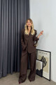 Koyu Kahve Fileto Cepli Astarlı Oversize Blazer Ceket Koyu Kahve Fileto Cepli Astarlı Oversize Blazer Ceket