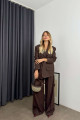 Koyu Kahve Fileto Cepli Astarlı Oversize Blazer Ceket Koyu Kahve Fileto Cepli Astarlı Oversize Blazer Ceket