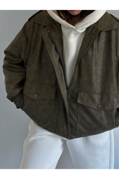 Port Oversize Haki Bomber Ceket Port Oversize Haki Bomber Ceket