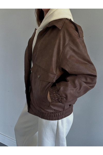 Port Oversize Kahverengi Bomber Ceket Port Oversize Kahverengi Bomber Ceket